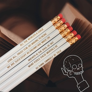 shakespeare pencils pack of 6. writers’s gifts  for Shakespeare fans.