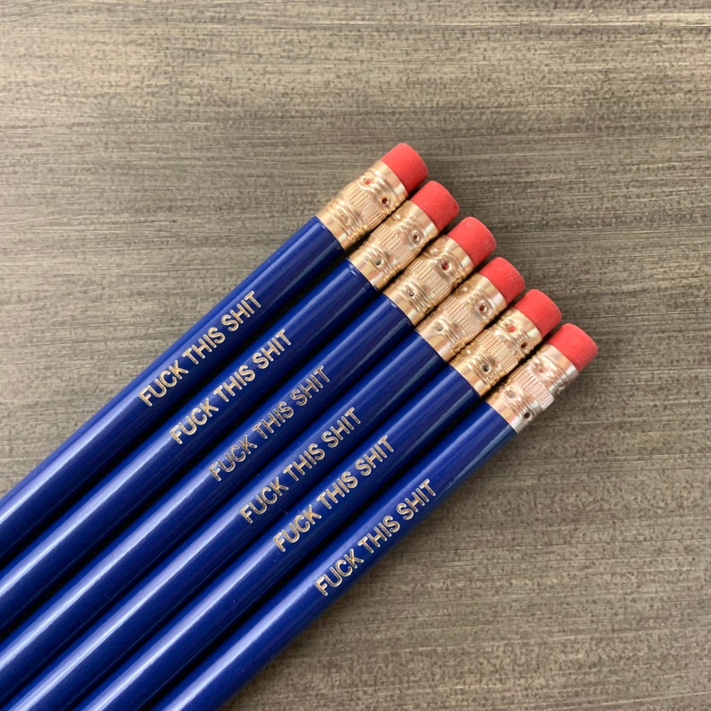 fuck this shit pencil set 6 six midnight blue profanity pencils. MATURE swears. office supplies for disgruntled people. stocking stuffers image 2