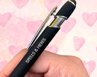 spells and hexes stylus pen. black ink inside. planner pen. witch gifts.