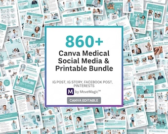 860+ Therapist & Medical Canva Bundle | Healthcare Template Kit | Social Media, Printable Forms