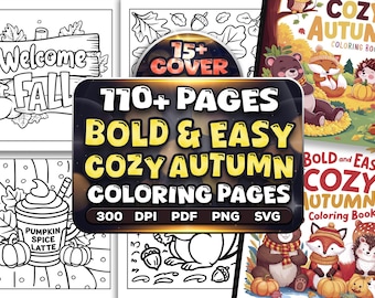 Bold & Easy Cozy Autumn Coloring Pages | Fall KDP Interior | Simple Fall Designs for Adults