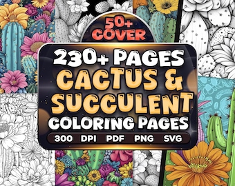 Cactus & Succulent Coloring Book bundle for Adults | Relaxing Botanical Art Pages