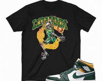Maglietta grafica da basket con scheletro lituano – AJ 1 High Gorge Green Match