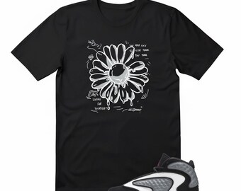 Maglietta Living For Yourself con stampa floreale, abbinabile alle AJ 1 da donna OG nere, t-shirt grafica con margherite, t-shirt abbinabile alle sneaker, abbigliamento streetwear estetico