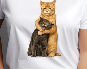Imagen PNG de un divertido abrazo de gato / Gatos grises y naranjas gruñones (Descarga digital)