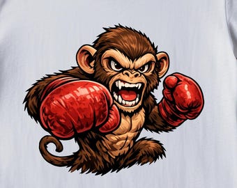 Mono boxeador enojado PNG, ilustración de luchador feroz, gráfico de motivación para el gimnasio (descarga digital)
