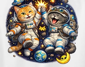 Imagen PNG de gato espacial, gatos astronautas chocando las cinco, diseño de amistad, imágenes prediseñadas de videojuegos (descarga digital)