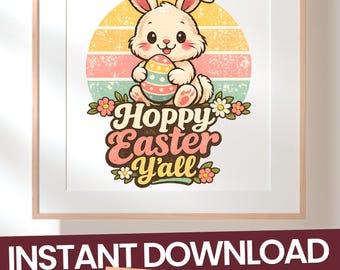 Conejo de Pascua retro PNG, gráfico de sublimación de primavera (descarga instantánea)