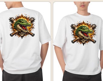 Calavera de cocodrilo en llamas PNG / Clip art de explosión de reptil feroz / Descarga digital transparente de ropa urbana / Diseño gráfico de animales urbanos llamativos