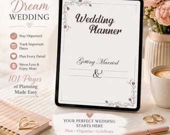Planificador de bodas imprimible en PDF / Organizador de planificación de bodas de 101 páginas / Planificador para la futura novia / Presupuesto de boda y lista de invitados / Regalo de compromiso