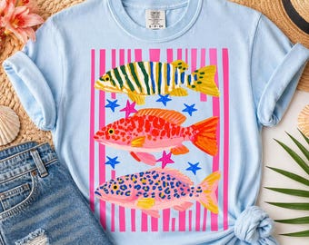 Imágenes PNG de peces coloridos / Diseño de sublimación de verano tropical, arte costero (descarga digital)