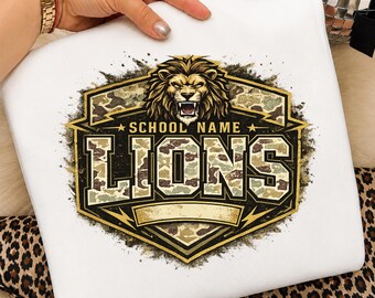 Mascota personalizada de leones PNG / Diseño de espíritu de equipo deportivo de camuflaje (Descarga digital)