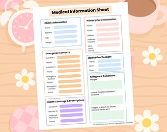 Editable Medical Information Sheet for Kids | Printable Child Medical Form