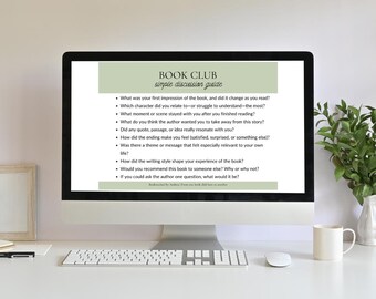 Eenvoudige discussiegids boekenclub | Bewerkbare canvassjabloon | Afdrukbare pdf