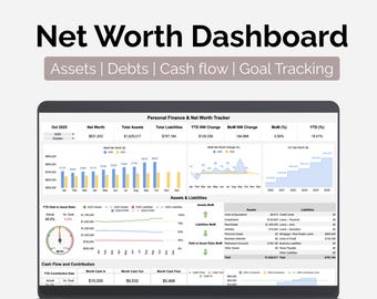 Seguimiento del patrimonio neto / Panel de control de Google Sheets (Descarga digital)