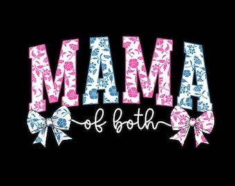 Mama of Both PNG, boy girl mom design, floral bow shirt, transparent background