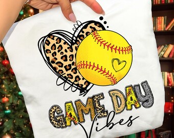 Softball Game Day Vibes PNG, Tournament Day, Leopard Heart Style, Softball Fans, Transparent Background
