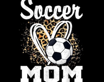 Soccer Mom PNG, leopard print heart, soccer ball design, sports mom shirt, transparent background