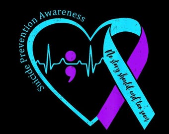 Suicide Prevention Awareness Heart Ribbon PNG, Teal Purple Ribbon Design, Support PNG, Transparent Background