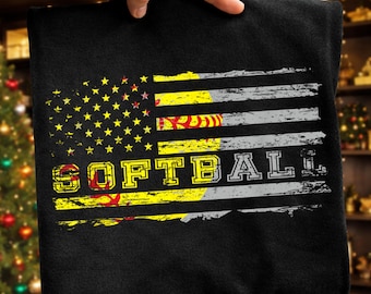 Softball American Flag PNG, Game Day, Distressed Patriotic Style, Softball Fans, Transparent Background