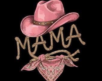 Cowgirl Mama PNG, Pink Western Mom Design, Rodeo Bandana Graphic, Transparent Background