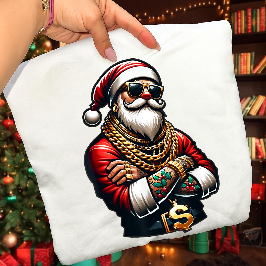 Santa Rapper Art Hip Hop Santa PNG, Rapper Santa With Gold Chains and Shades, Urban ...
