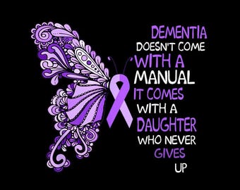 Dementia Daughter Butterfly Ribbon PNG, Alzheimer Awareness, Caregiver Support, Purple Floral, Transparent Background