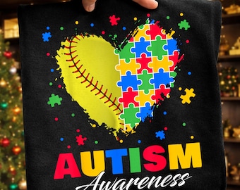 Autism awareness png, softball heart design, sports mom coach gift, puzzle art, PNG, Transparent background