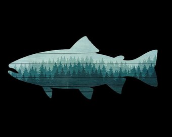 Forest Fish Silhouette PNG, Outdoors, Double Exposure, Nature Lovers, Transparent Background