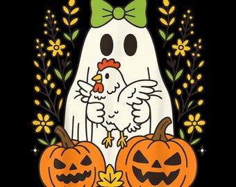 Ghost Chicken Halloween PNG, Pumpkin Patch Farmhouse Art