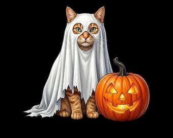 Ghost Cat Pumpkin PNG, Halloween Costume, Jack O Lantern Digital Download