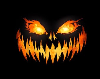 Flaming Pumpkin Face PNG, Scary Jack O Lantern, Halloween Horror Digital Download