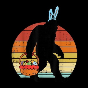 funny easter png, bigfoot bunny ears retro sunset shirt design, PNG, transparent background
