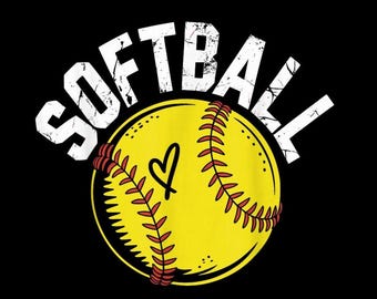 Softball Heart PNG, Yellow Ball Shirt Design, Girls Team Gift, Digital Download, Transparent Background