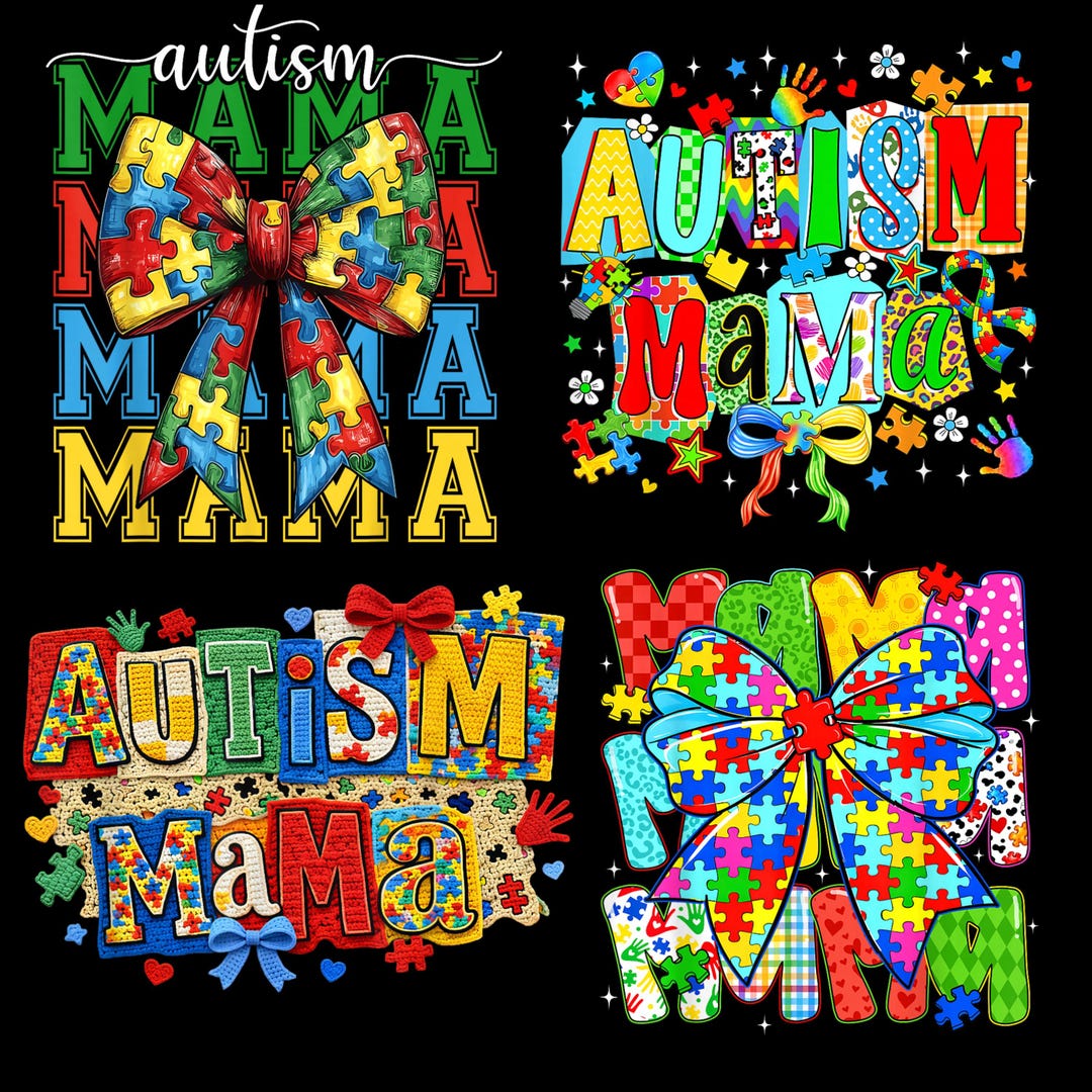 Autism Mama, PNG Bundle, Autism Awareness Mom Designs, Colorful Puzzle ...