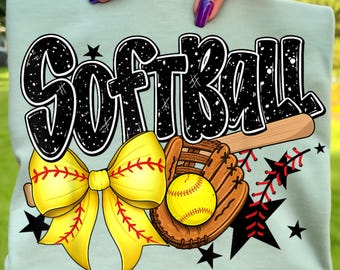 Softball Bow PNG, Game Day, Glitter Doodle, Softball Fans, Transparent Background
