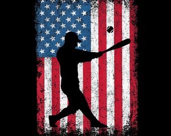 Baseball Player Flag PNG, Patriotic Batter Shirt Design, USA Sports Fan Graphic, Digital Download, Transparent Background