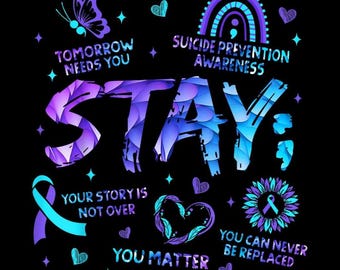 Bleiben Sie Bewusstsein Collage PNG, Teal Purple Ribbon Design, Sie sind wichtig für die Unterstützung der psychischen Gesundheit, transparenter Hintergrund