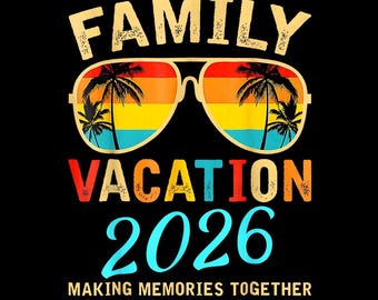Vacanze in famiglia 2026 Occhiali da sole PNG, Creare ricordi insieme, Magliette per viaggi tropicali