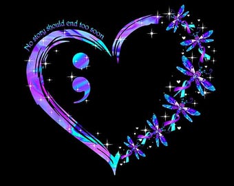 Niemand sollte zu früh enden Herz Libelle PNG, Teal Purple Awareness Design, transparenter Hintergrund