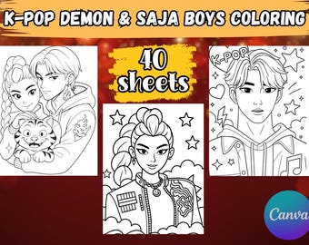 Páginas para colorear de Demon Hunters kpop Libro para colorear de K-pop para niños Actividad de cumpleaños Recuerdo de fiesta Páginas para colorear de invierno para niños Actividades de invierno