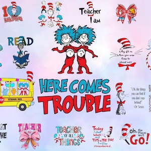 Cartoon Reading Day PNG, Preppy Happy Sweet Day Png, Read Across America, Teacher Love Png, Here Come Trouble, On The Places You Will Go Png