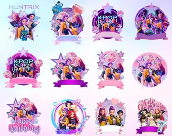 Adornos para tartas de cazadores de demonios de K-Pop, decoraciones para fiestas de Huntrix (descarga digital)