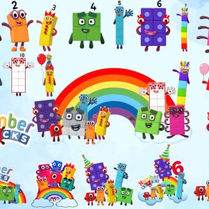 Paquete de imágenes PNG para decorar pasteles con bloques numéricos / Decoración para fiestas de cumpleaños infantiles / Imágenes prediseñadas de números de dibujos animados / Bloques numéricos imprimibles en formato PNG, archivo digital