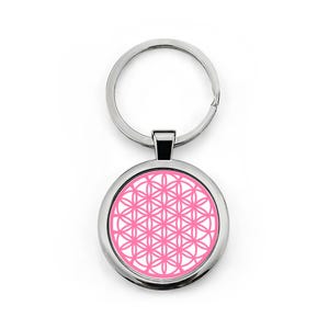 Pink Flower of Life Keychain | Geometric Sacred Geometry Stainless Steel