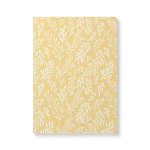 White Leaf Vine Pattern Softcover Journal | Yellow Botanical Notebook