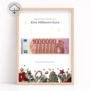 Grappig kerstcadeau in de vorm van geld – Printbare PDF van één miljoen euro – Opvouwbaar kerstcadeau in de vorm van geld – A3, A4 of A5