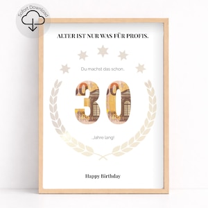 Regalo de dinero para un 30 cumpleaños | Plantilla imprimible para recortar y pegar dinero | Idea de regalo DIY | Descarga instantánea de última hora