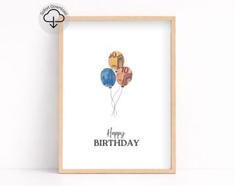 Printable birthday money gift template – Balloon design PDF instant download – Colorful last-minute birthday gift – A3 A4 A5