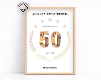 50th Birthday Money Gift Printable Template – Age is for Pros PDF Instant Download – Funny 50th Birthday Gift – A3 A4 A5